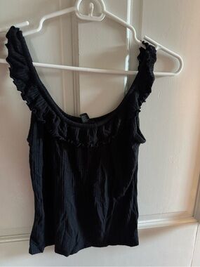 Forever 21 Black Ruffle Scoop Tank Top